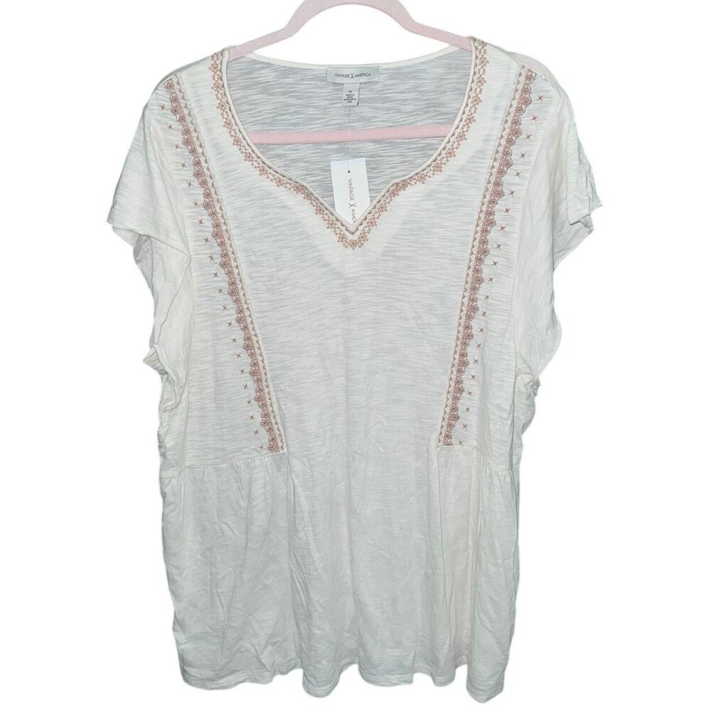 Vintage X America Plus Size 1X  Dressy top Womens off white embroidered NWT